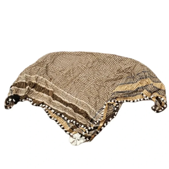 Large Plaid Brown Tassle Blanket Scarf - Picture 2 of 4